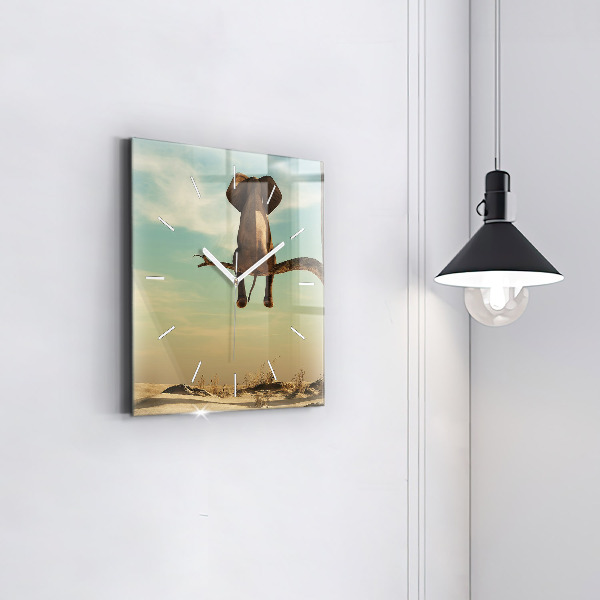Pendule carrée en verre Éléphant sur un arbre