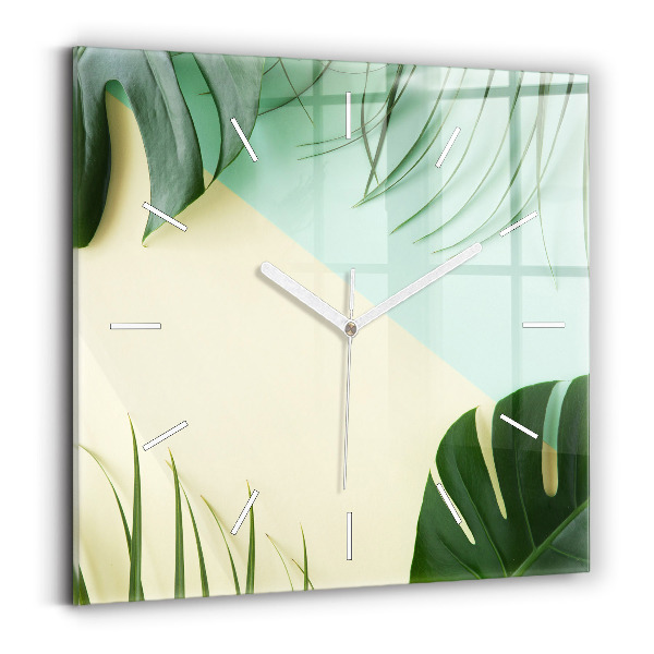 Pendule carrée en verre Feuilles de Monstera