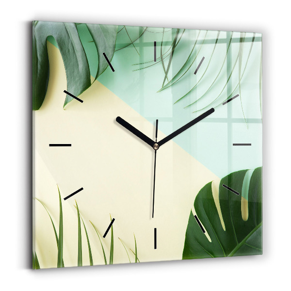 Pendule carrée en verre Feuilles de Monstera