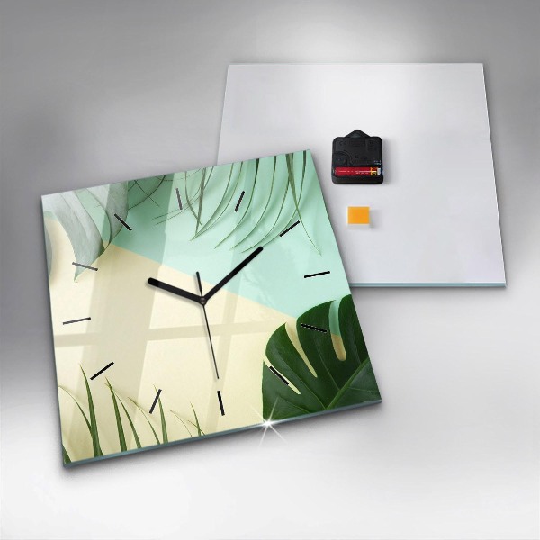 Pendule carrée en verre Feuilles de Monstera