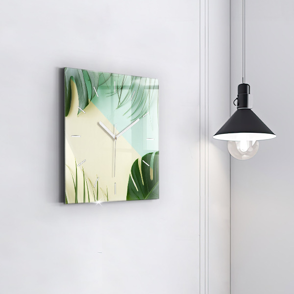 Pendule carrée en verre Feuilles de Monstera