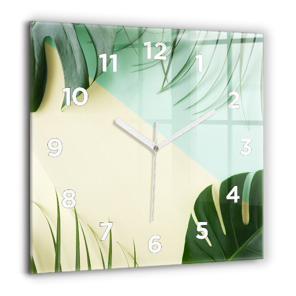 Pendule carrée en verre Feuilles de Monstera