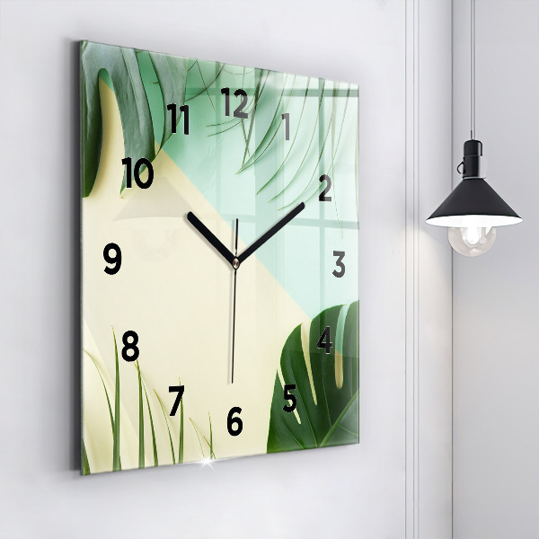 Pendule carrée en verre Feuilles de Monstera