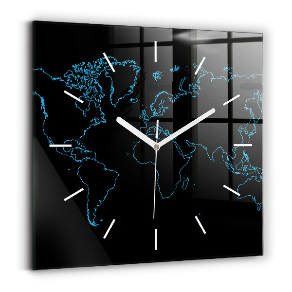 Pendule carrée en verre Contours de la carte du monde