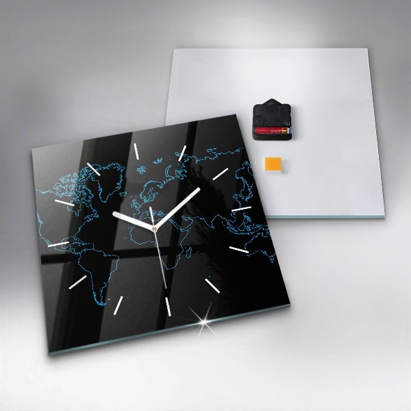Pendule carrée en verre Contours de la carte du monde