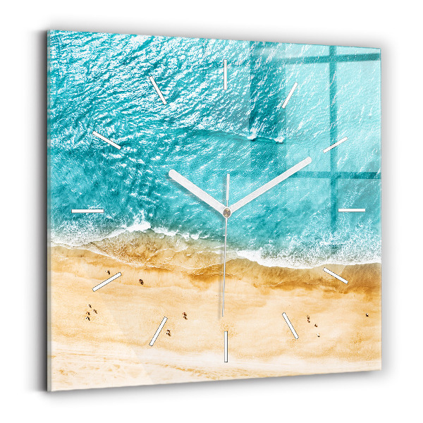 Pendule carrée en verre gens de la plage de la mer
