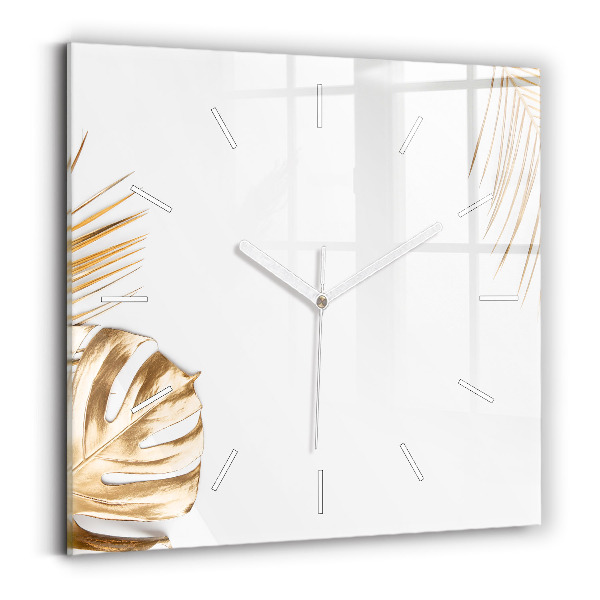 Pendule carrée en verre feuilles tropicales