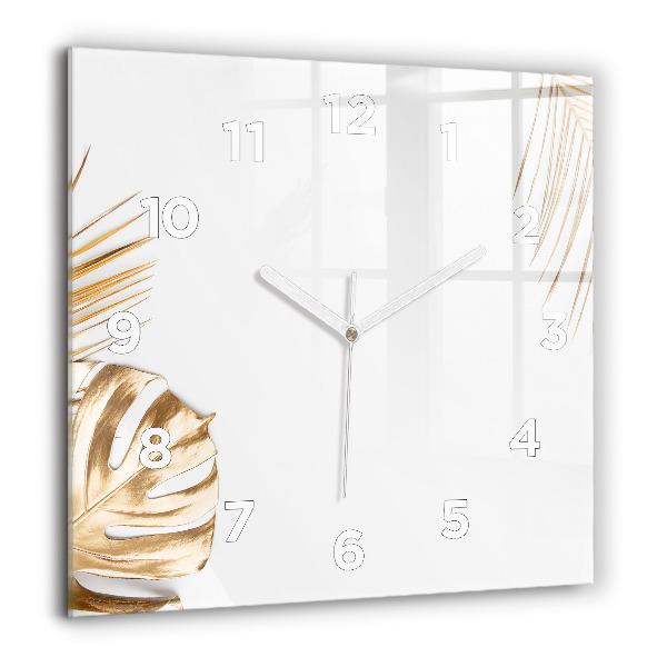 Pendule carrée en verre feuilles tropicales
