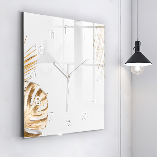 Pendule carrée en verre feuilles tropicales