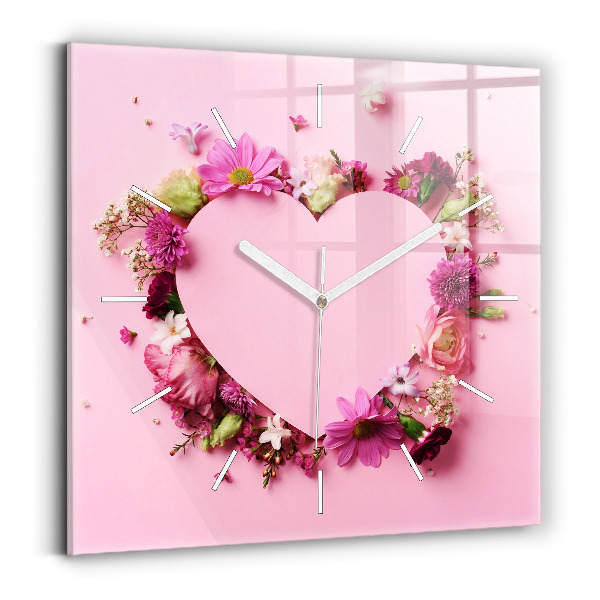 Pendule carrée en verre Coeur de fleurs