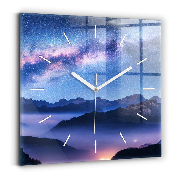 Pendule carrée en verre Voie lactée et montagnes