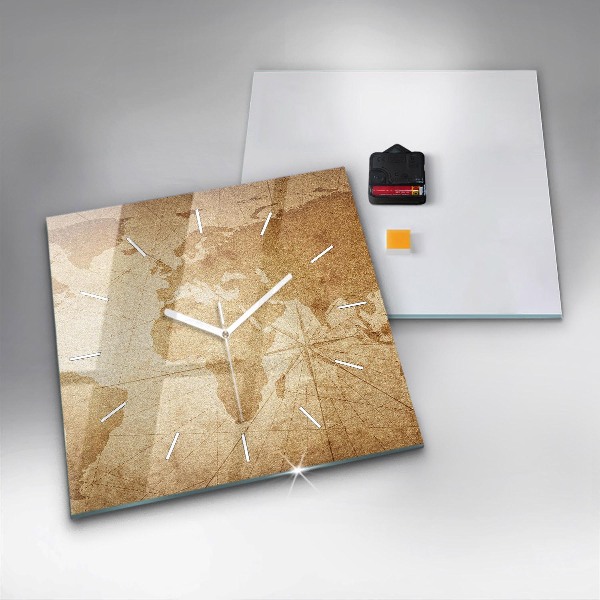 Pendule carrée en verre Carte du monde vintage