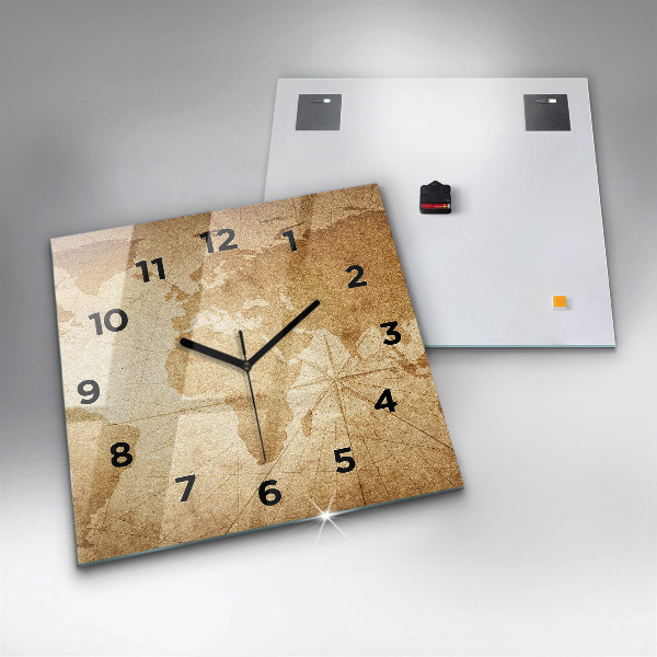 Pendule carrée en verre Carte du monde vintage