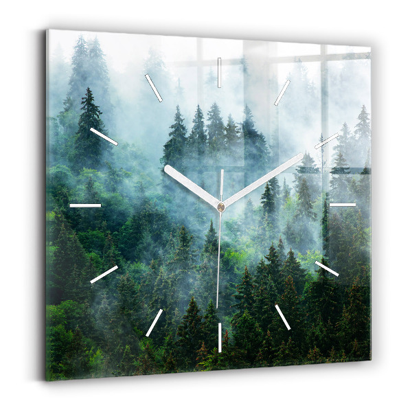 Pendule carrée en verre Forêt brumeuse