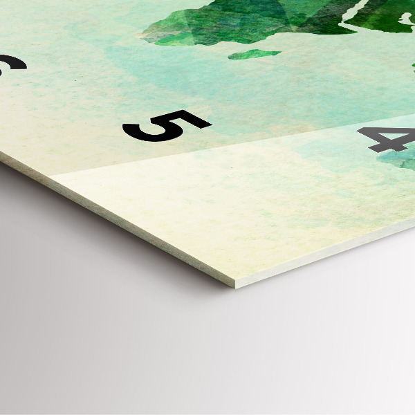 Pendule carrée en verre 'Carte du monde à l''aquarelle'