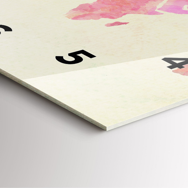 Pendule carrée en verre 'Carte du monde à l''aquarelle'