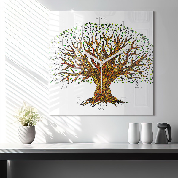 Pendule carrée en verre Arbre et racines