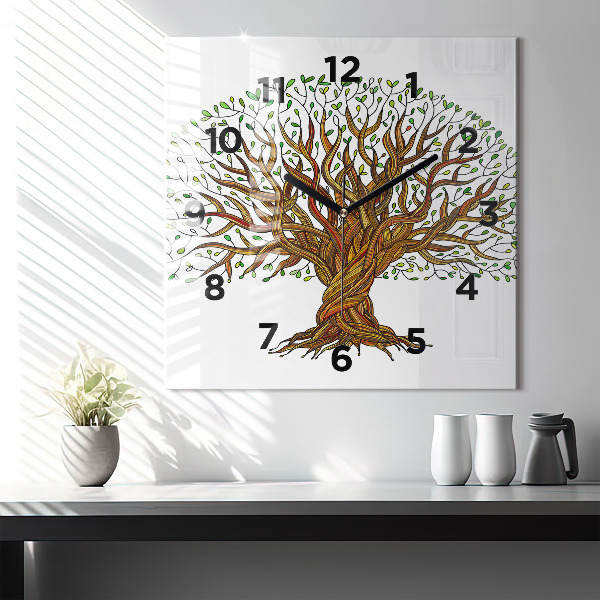 Pendule carrée en verre Arbre et racines
