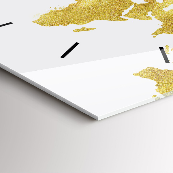 Pendule carrée en verre Carte dorée du monde