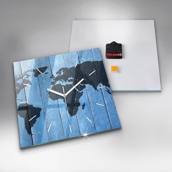 Pendule carrée en verre Carte du monde sur des tableaux