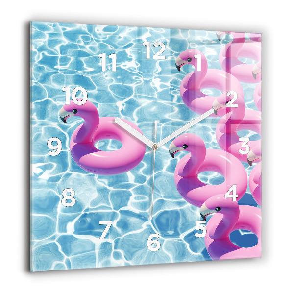 Pendule carrée en verre Pissenlits flamants roses