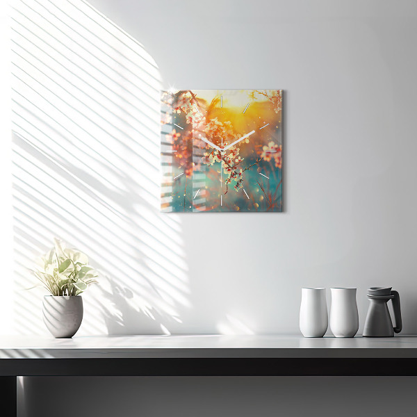 Horloge carrée en verre Fleurs de printemps