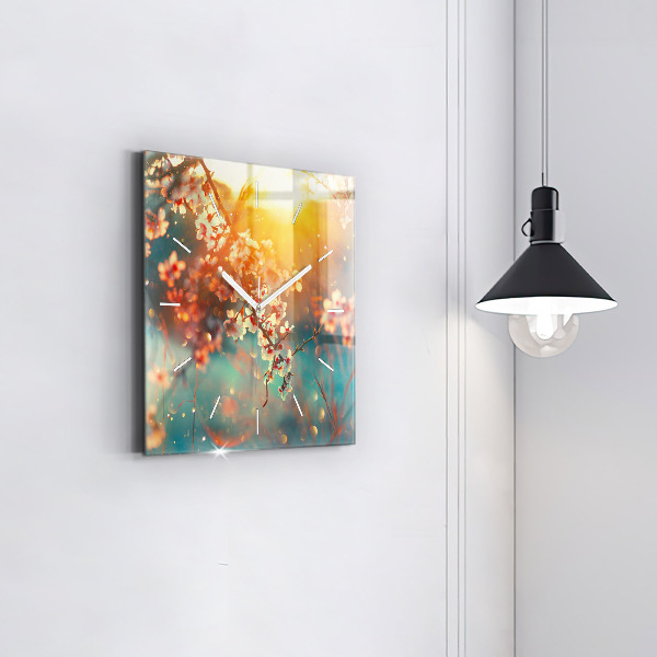 Horloge carrée en verre Fleurs de printemps