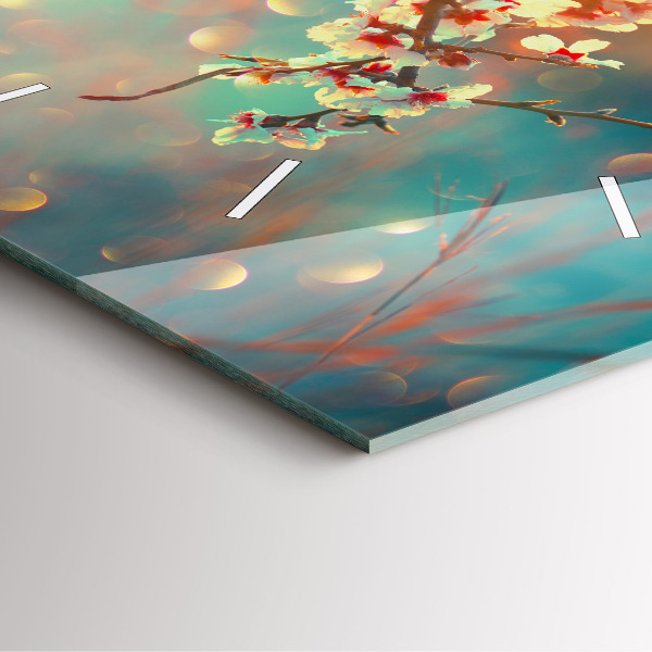 Horloge carrée en verre Fleurs de printemps