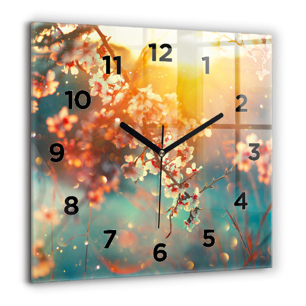 Horloge carrée en verre Fleurs de printemps