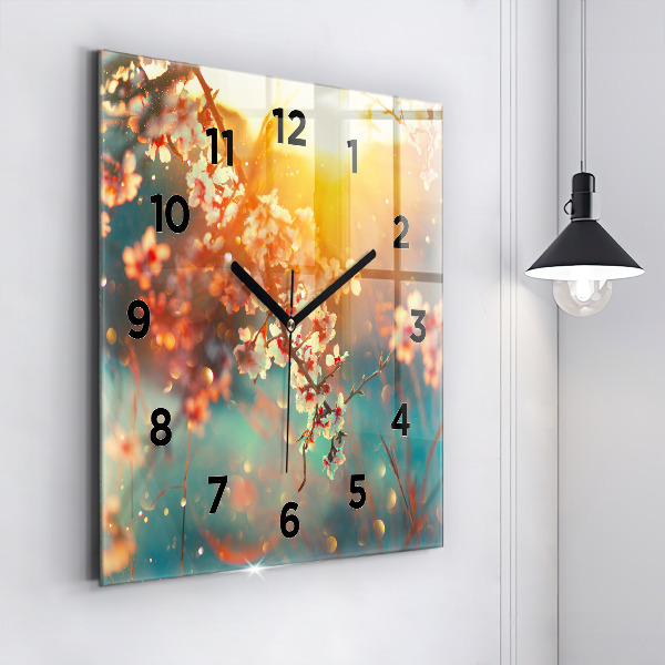 Horloge carrée en verre Fleurs de printemps