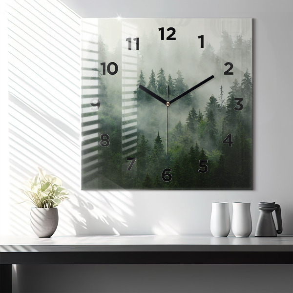 Horloge carrée en verre Forêt brumeuse