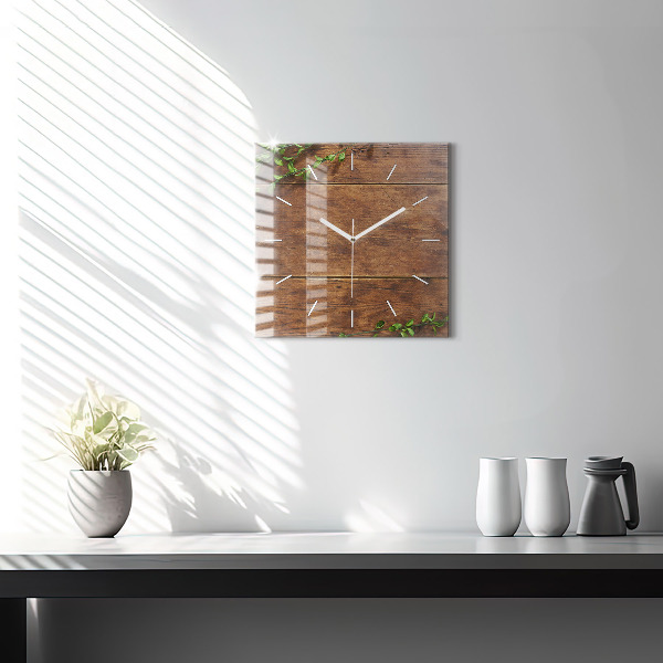 Horloge carrée en verre Bois rustique