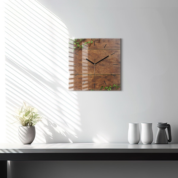 Horloge carrée en verre Bois rustique
