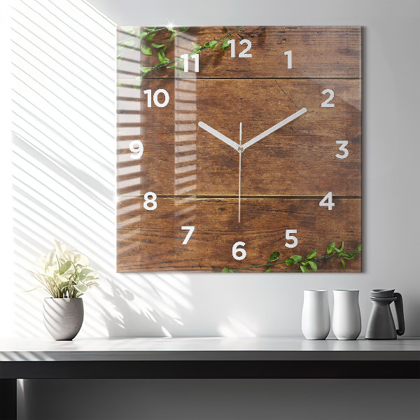Horloge carrée en verre Bois rustique