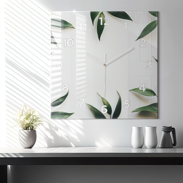 Horloge carrée en verre Cadre de feuille