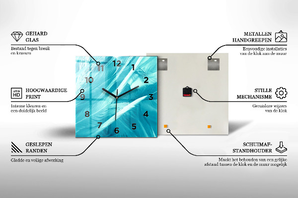 Horloge carrée en verre Cadre de feuille