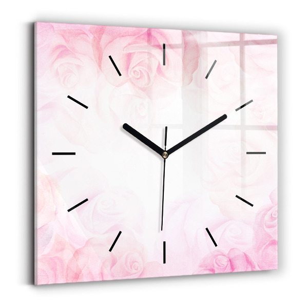Horloge carrée en verre Roses abstraites