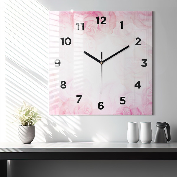 Horloge carrée en verre Roses abstraites