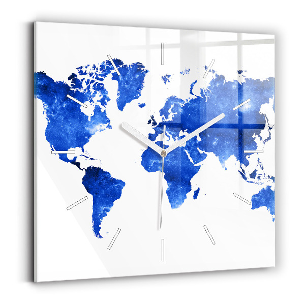Horloge carrée en verre Carte du monde spatial