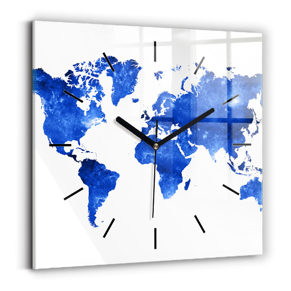 Horloge carrée en verre Carte du monde spatial