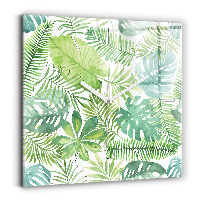 Horloge carrée en verre Feuilles vertes