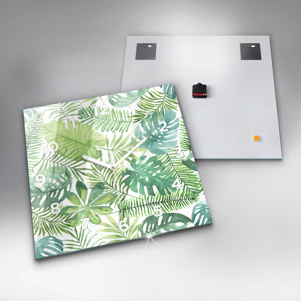 Horloge carrée en verre Feuilles vertes