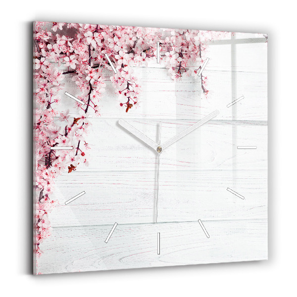 Horloge carrée en verre Fleurs de printemps