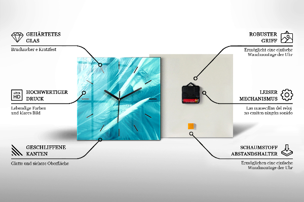 Horloge carrée en verre 'Ligne d''abstraction'