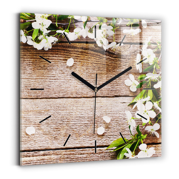 Horloge murale carrée Fleurs sur bois