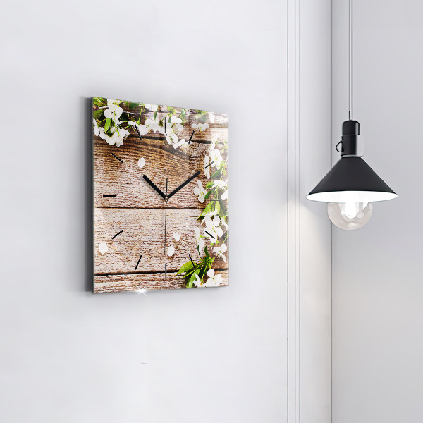 Horloge murale carrée Fleurs sur bois