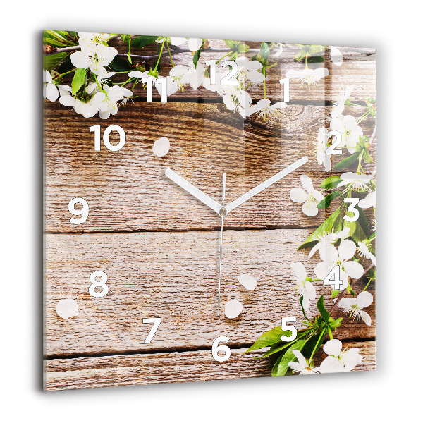Horloge murale carrée Fleurs sur bois