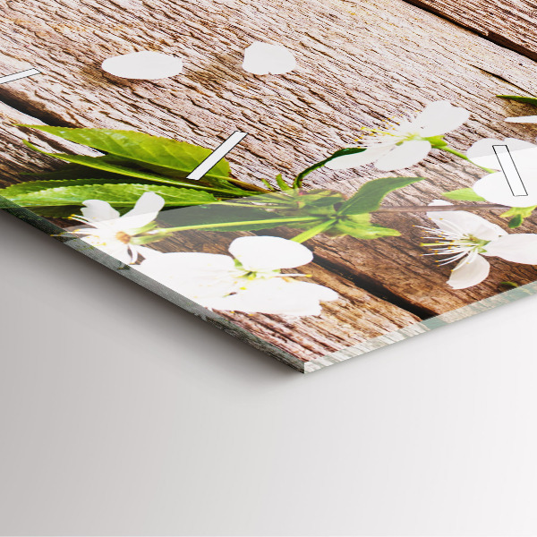 Horloge murale carrée Fleurs sur bois