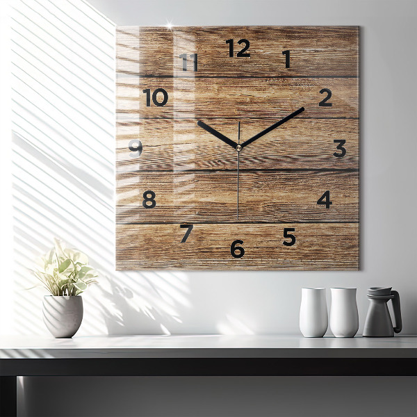 Horloge murale carrée planches de bois