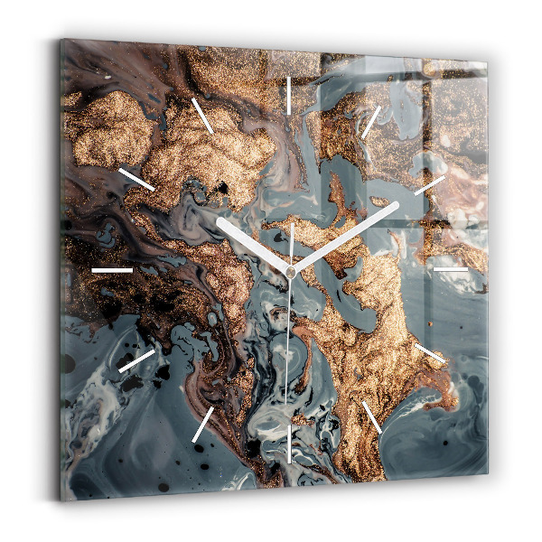 Horloge murale carrée Marbre doré abstrait